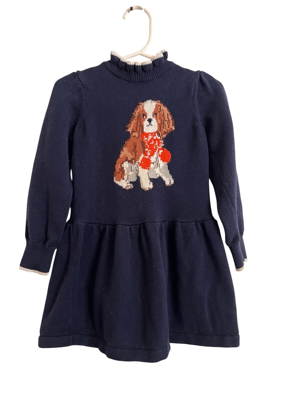 Janie and Jack Navy Knit Dress with Dog Intarsia